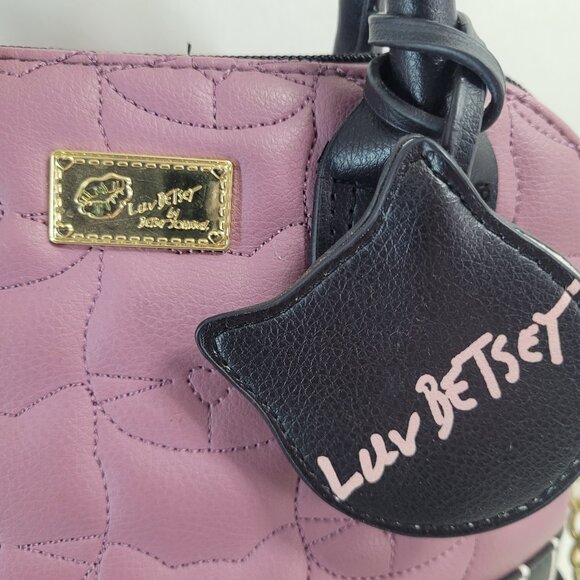 Luv Betsey by Betsey Johnson Cat Face Embossed Satchel Handbag – Pink & Black - Picture 5 of 5